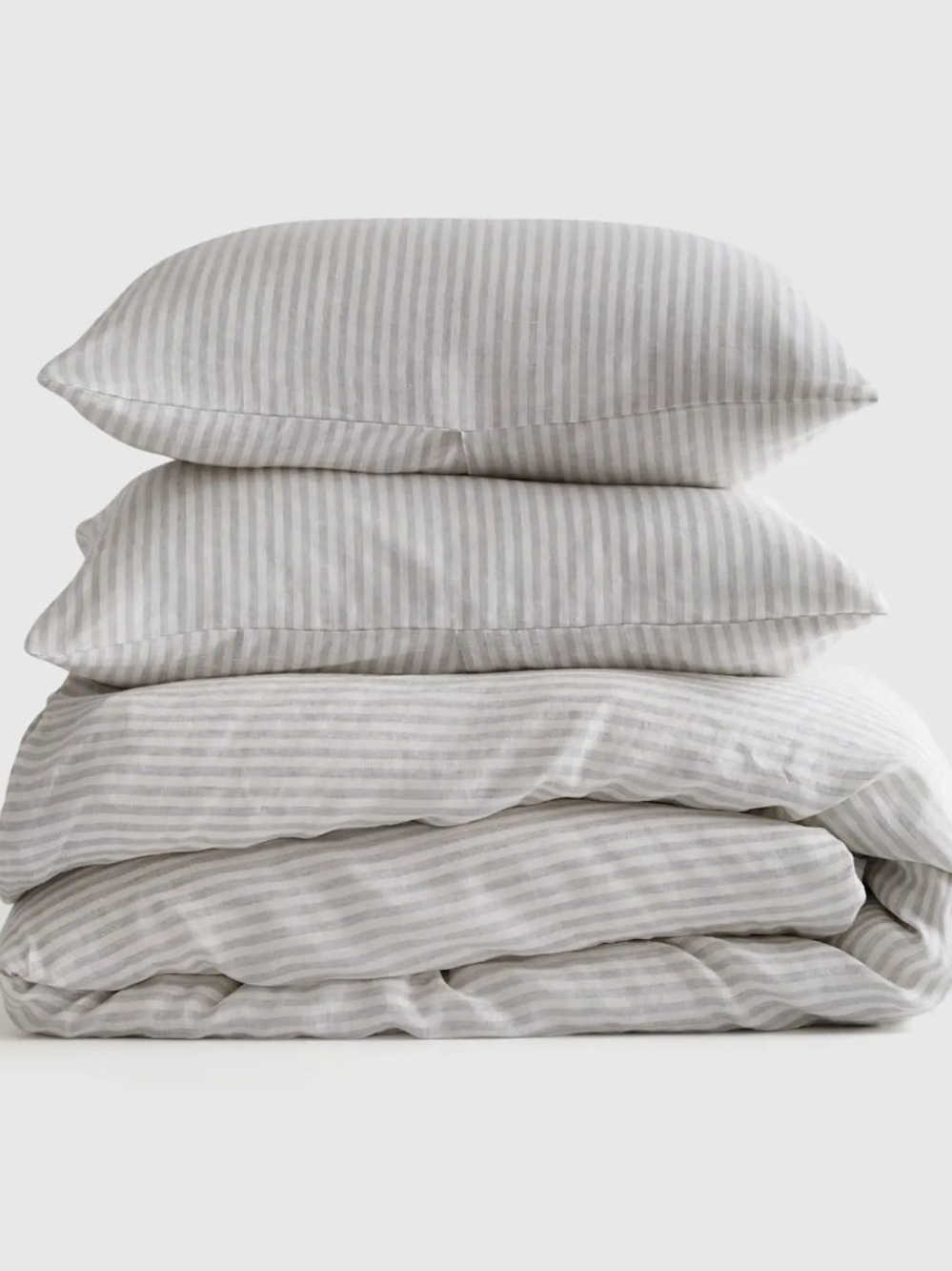 Quince European Linen Duvet Cover Set, Full/Queen, Mist White Stripe, $204, New!